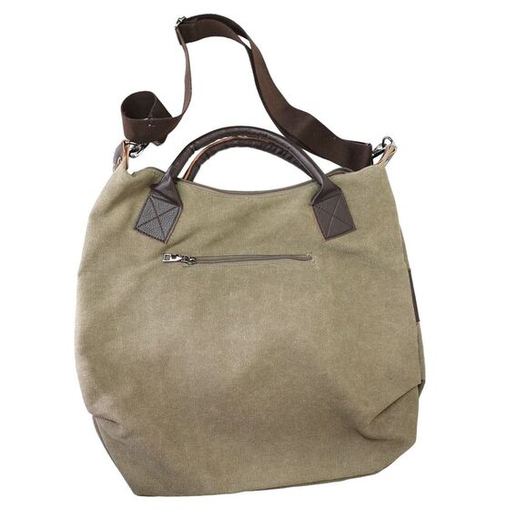 K2 Classic Fashion Messenger Bag  Large Tan Canvas  Shoulder Bag Leather Trim - Picture 2 of 11